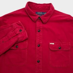 Polo Ralph‎ Lauren Red Cotton Twill Workshirt Double Pocket Classic Fit XL Soft